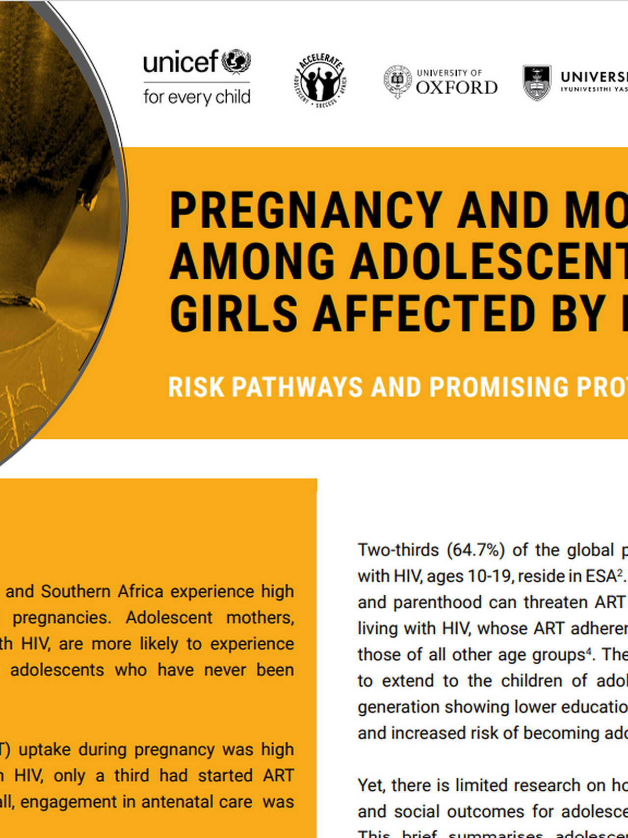 Pregnancy and Motherhood among Adolescent Girls Affected by HIV: Risk Pathways and Promising Protective Provisions