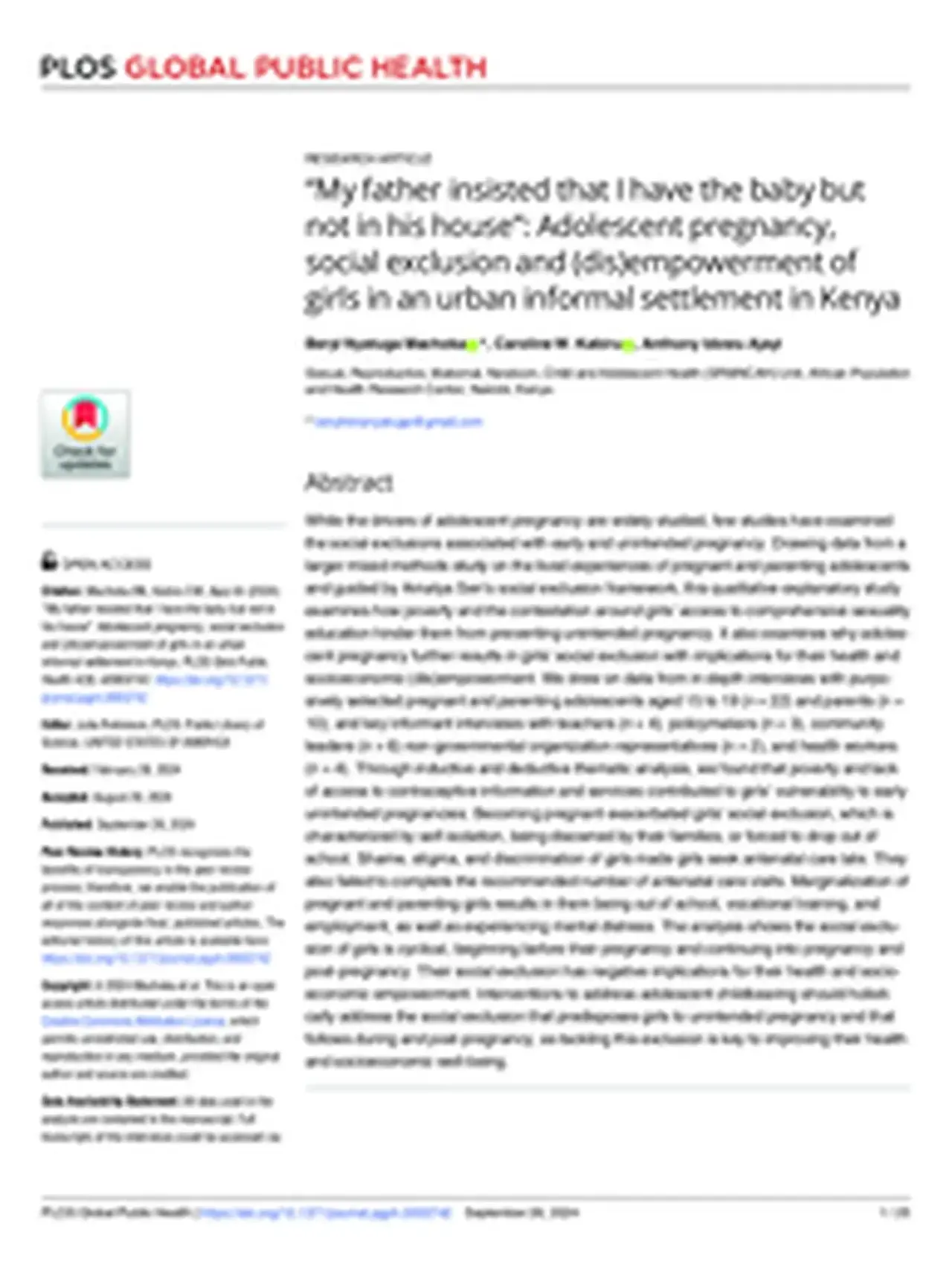 Sexual Health and Wellbeing Resources: APHRC and Partners