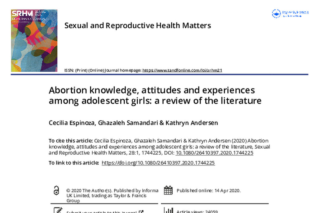 Abortion knowledge, attitudes and experiences among adolescent girls: a review of the literature